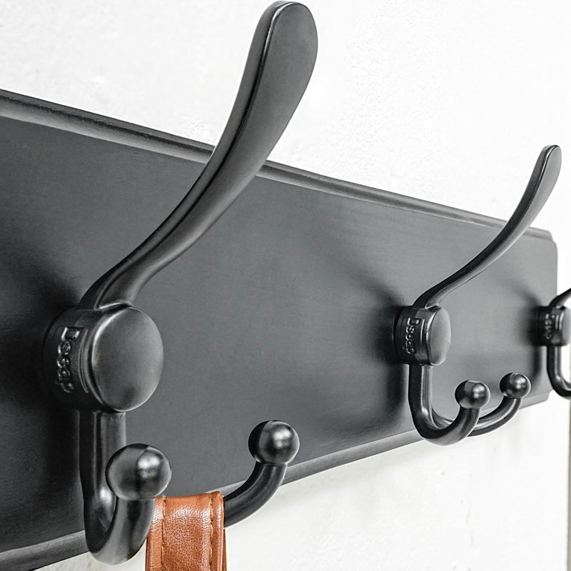 Dseap Coat Rack Wall Mounted - 5 Tri Hooks, Heavy Duty, Wooden Wall Coat Hanger Coat Hook for Clothes Hat Jacket Clothing, Black - Image 2